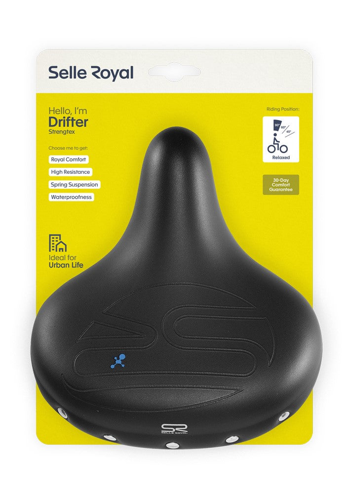 SELLEROYAL PREMIUM RELAXED Sattel 90 Grad DRIFTER PLUS STRENGTEX Unisex-Gel + schwarze Federn