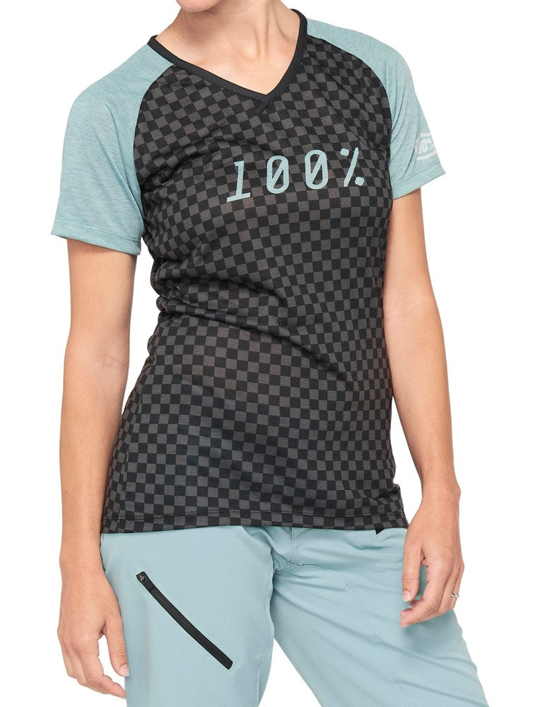100 % AIRMATIC Damen-Jersey, kurzärmlig, Seafoam-Karomuster, Größe. S