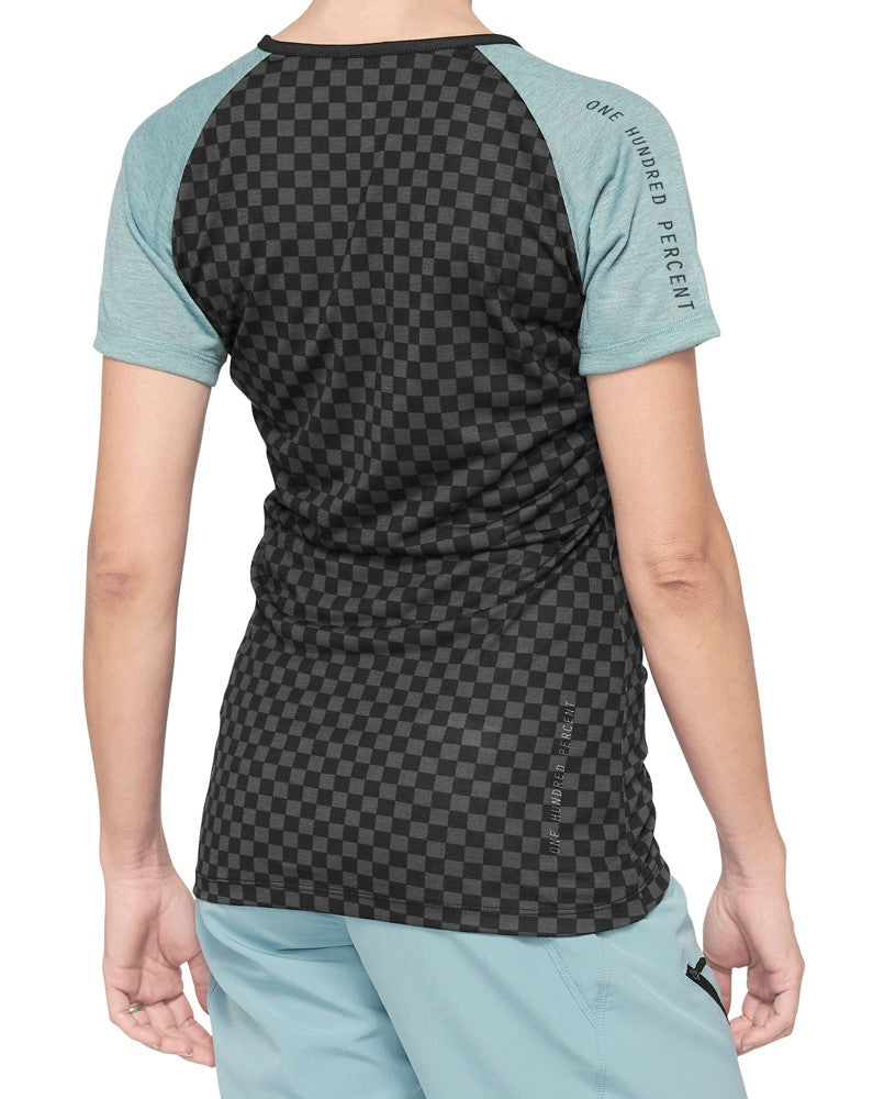 100 % AIRMATIC Damen-Jersey, kurzärmlig, Seafoam-Karomuster, Größe. S