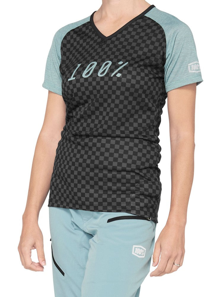100 % AIRMATIC Damen-Jersey, kurzärmlig, Seafoam-Karomuster, Größe. M